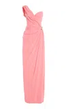 Monique Lhuillier Asymmetric Draped One Shoulder Gown In Burgundy