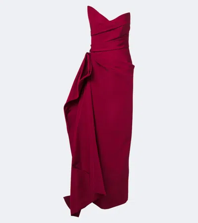 Monique Lhuillier Asymmetric Draped Silk Bustier Gown In Red