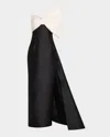 Monique Lhuillier Asymmetric Draped Strapless Bow Column Gown In Noir Silk White