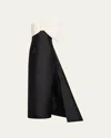 Monique Lhuillier Asymmetric Draped Strapless Bow Column Gown In Noir Silk White