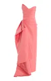 Monique Lhuillier Asymmetric Silk Draped Column Gown In Red