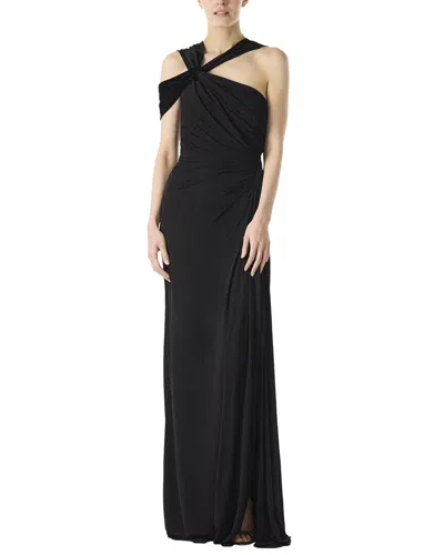 Monique Lhuillier Asymmetrical Neckline Silk-lined Gown In Black