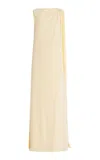 Monique Lhuillier Backless Draped Silk Caftan Gown With Cape In Yellow
