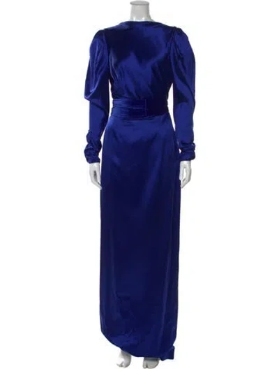 Pre-owned Monique Lhuillier Bateau Neckline Long Dress In Blue