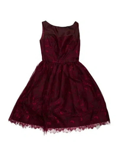 Pre-owned Monique Lhuillier Bateau Neckline Mini Dress In Burgundy
