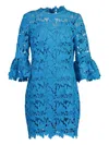 Monique Lhuillier Bell-sleeve Lace Mini Dress In Blue