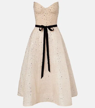 Monique Lhuillier Belted Embellished Cocktail Dress In Neutral