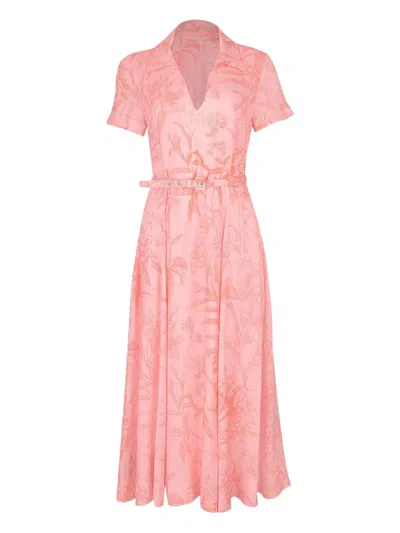 Monique Lhuillier Belted Floral-print Maxi Dress In Pink