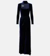 Monique Lhuillier Belted Velvet Gown In Blue