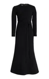 Monique Lhuillier Belted Wool-silk Midi Dress In Black