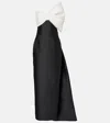 Monique Lhuillier Asymmetric Bow-detailed Mikado Silk Column Gown In Black