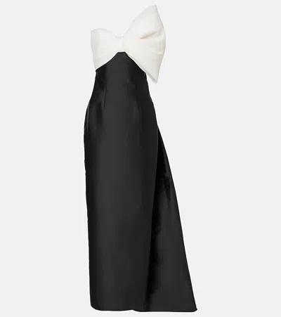 MONIQUE LHUILLIER BOW-DETAIL ASYMMETRIC DRAPED GOWN