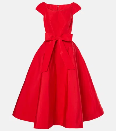 Monique Lhuillier Bow-detail Silk Midi Dress In Red