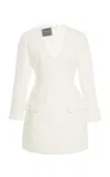 Monique Lhuillier Bracelet Sleeve Sculpted Cotton Blend Mini Dress In White