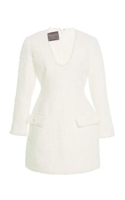 Monique Lhuillier Bracelet Sleeve Sculpted Cotton Blend Mini Dress In White