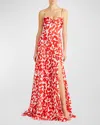 MONIQUE LHUILLIER CAMERON PLEATED FLORAL-PRINT SWEETHEART GOWN