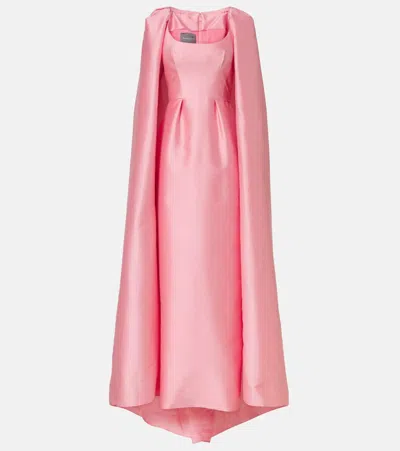 Monique Lhuillier Caped Mikado Gown In Pink