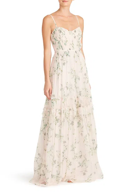 Monique Lhuillier Cherry Blossom Chiffon Dress In Multi