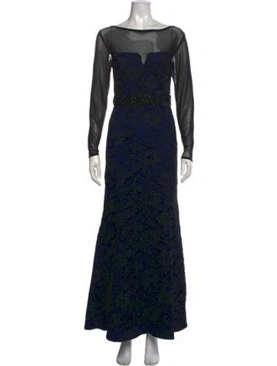 Pre-owned Monique Lhuillier Colorblock Pattern Long Dress In Black