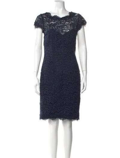 Pre-owned Monique Lhuillier Cowl Neck Knee-length Dress In Blue