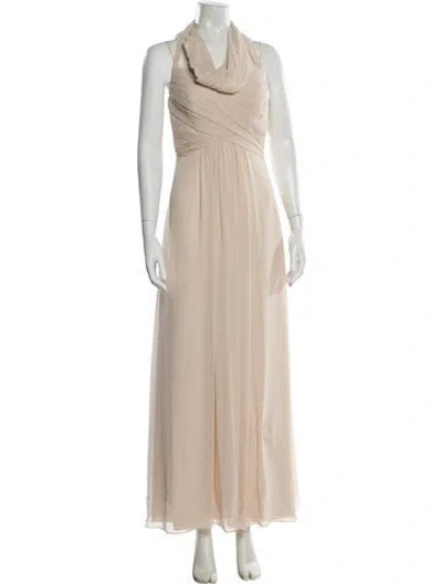 Pre-owned Monique Lhuillier Cowl Neck Long Dress In Neutral