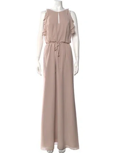 Pre-owned Monique Lhuillier Crew Neck Long Dress In Neutral