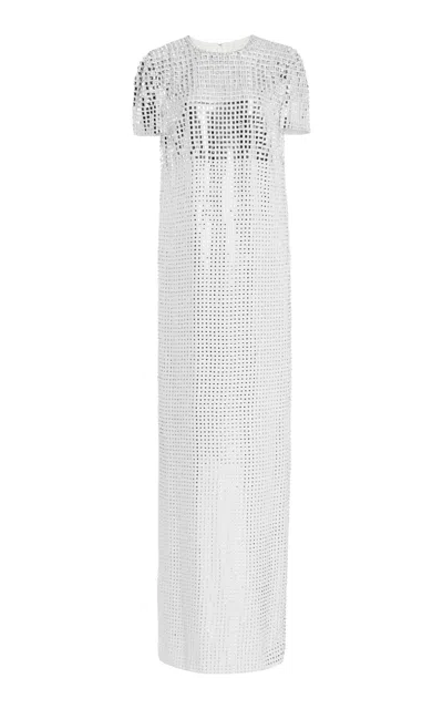 Monique Lhuillier Crystal-embellished Silk T-shirt Gown In Silver