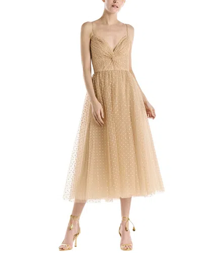 Monique Lhuillier Tulle Embellished Midi Dress In Brown