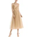 Monique Lhuillier Crystal Tulle Silk-lined Cocktail Dress In Brown