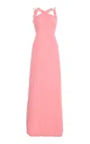 Monique Lhuillier Cut Away Neckline With Pearl Ball Trim Wool Blend In Nude