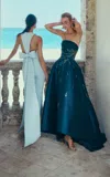 Monique Lhuillier Cut-out Tie-detailed Silk Faille Column Gown In Blue