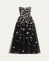 Monique Lhuillier Daisy Embroidered Strapless Tulle Cocktail Dress In Noir Multi