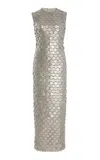 Monique Lhuillier Disc-embellished Tulle Maxi Dress In Metallic