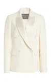 Monique Lhuillier Double-breasted Wool-silk Tuxedo Jacket In Ivory
