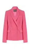 Monique Lhuillier Double Breasted Wool Silk Tuxedo Jacket In Pink