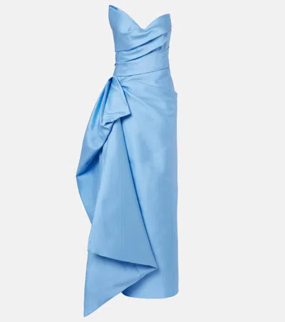 Monique Lhuillier Draped Asymmetric Bustier Gown In Blue