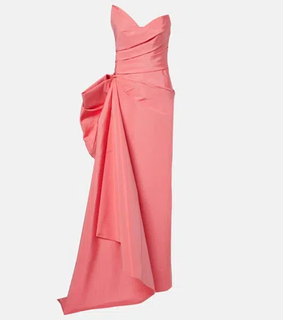 Monique Lhuillier Draped Asymmetric Silk Bustier Gown In Pink