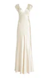 Monique Lhuillier Draped Crepe-satin Gown In Ivory