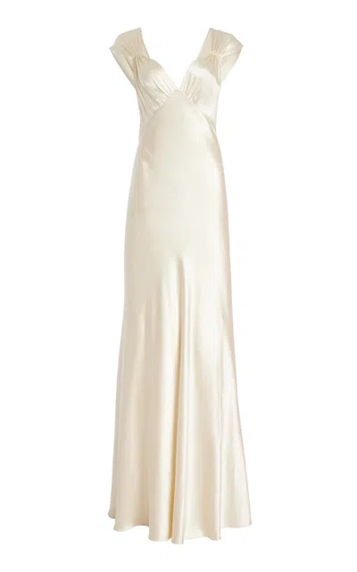 Monique Lhuillier Draped Crepe-satin Gown In Ivory