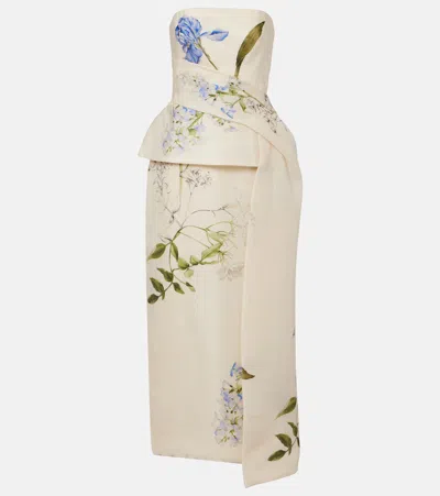 Monique Lhuillier Draped Floral Silk Cocktail Dress In Neutral