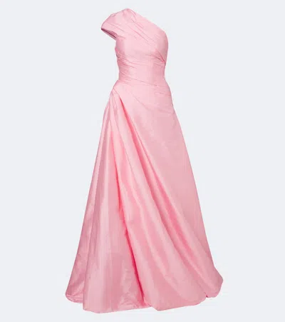 Monique Lhuillier Draped One-shoulder Bustier Gown In Pink