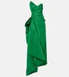 Monique Lhuillier Asymmetrical Silk Faille Column Gown In Grass