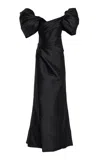 Monique Lhuillier Draped Sleeve Gown In Black