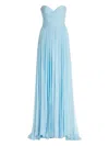 Monique Lhuillier Draped Strapless Gown In Blue