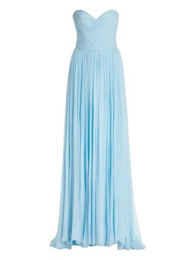 Monique Lhuillier Draped Strapless Gown In Blue
