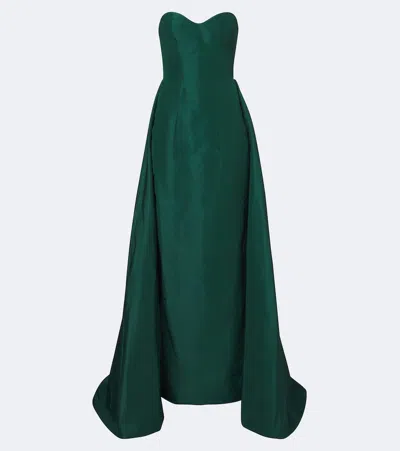 Monique Lhuillier Draped Strapless Silk Bustier Gown In Green