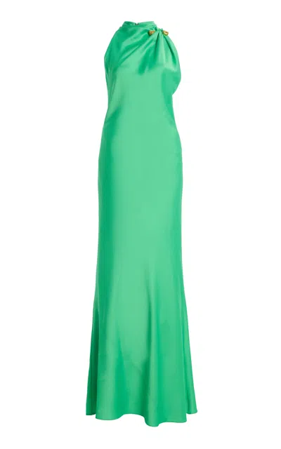 Monique Lhuillier Draped-neck Bias Maxi Dress In Green