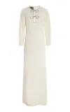 Monique Lhuillier Embellished-keyhole Wool-silk Gown In Ivory