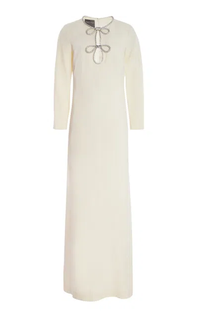 Monique Lhuillier Embellished-keyhole Wool-silk Gown In Ivory