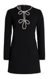Monique Lhuillier Embellished-keyhole Wool-silk Mini Dress In Black